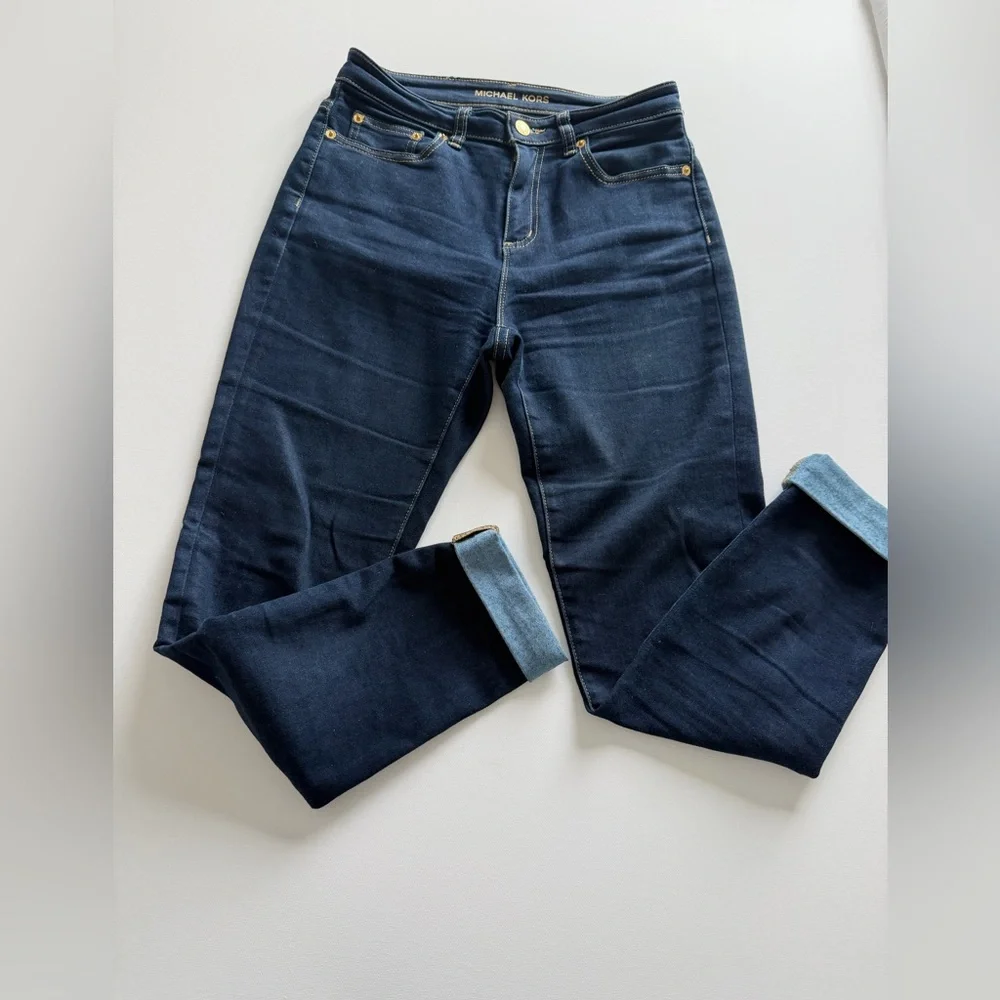 Michael Kors Dark Wash Straight Leg Jeans Mid Rise Stretch Denim size 4